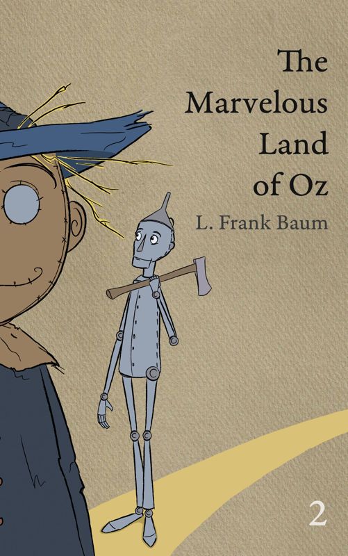 The cover of OZ book two, showing the Scarecrow and Tin Man
